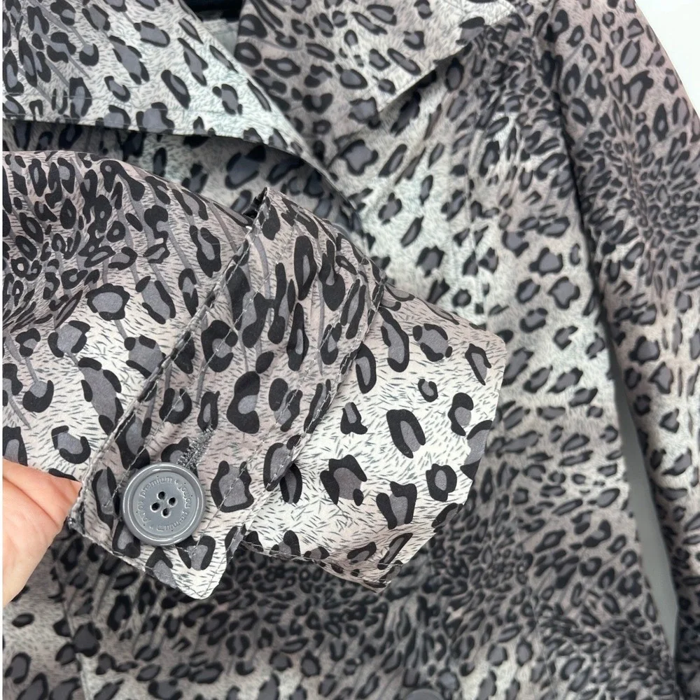 Anthropologie Joujou Gray Leopard Trench Short Double Breasted Jacket Large‎ EUC